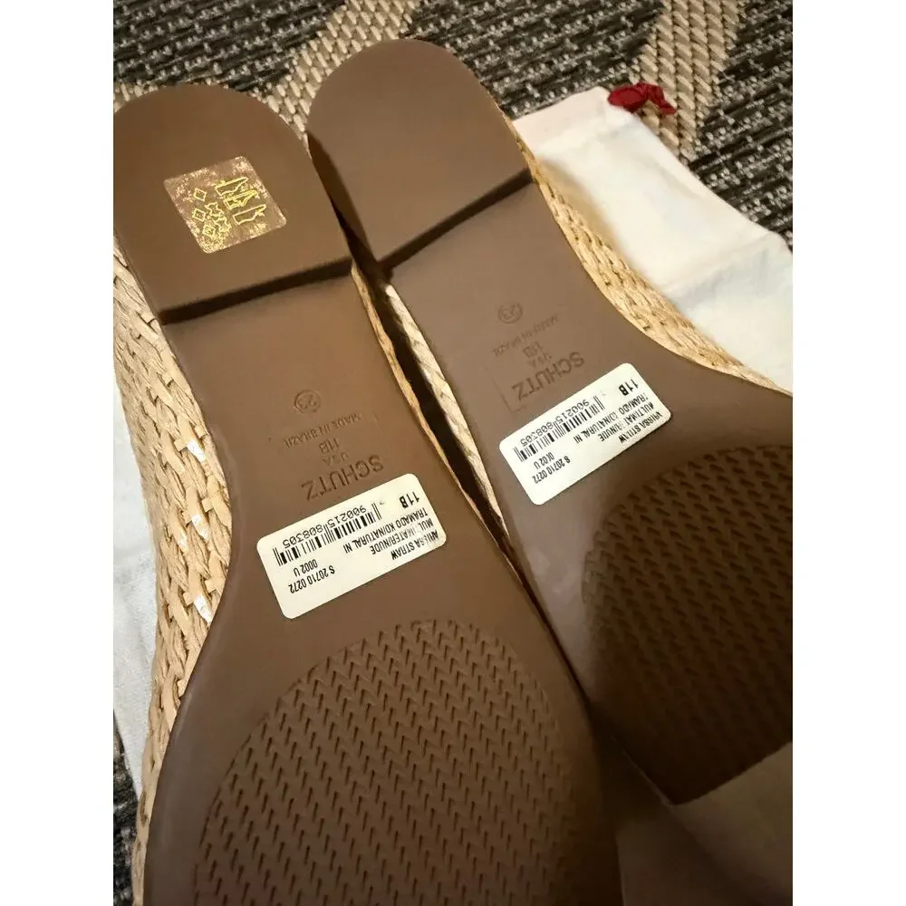Schutz Arissa Woven Straw Bow Flats Womens Size 11B